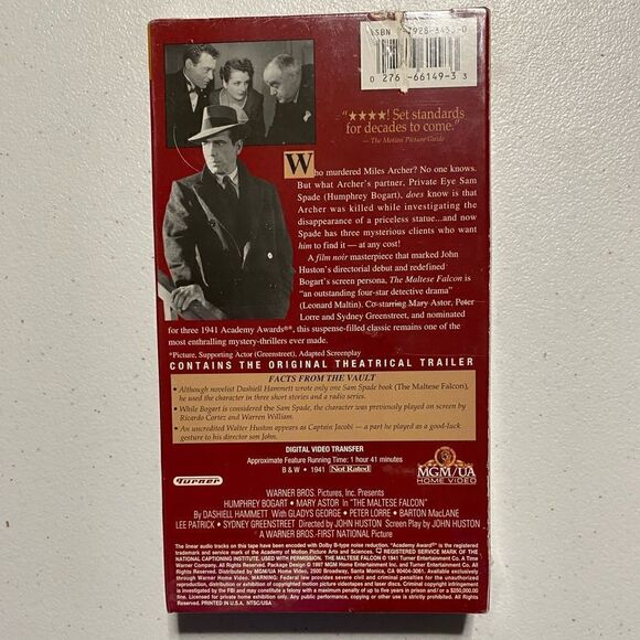 Factory Sealed Maltese Falcon Movie VHS Tape Humphrey Bogart Mary Astor - Picture 3 of 4